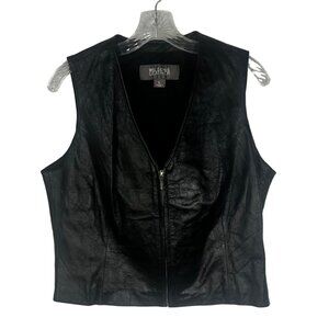 Wilsons Leather Vest Mens Large Black Biker Motorcycle Zip Front Lined 90's